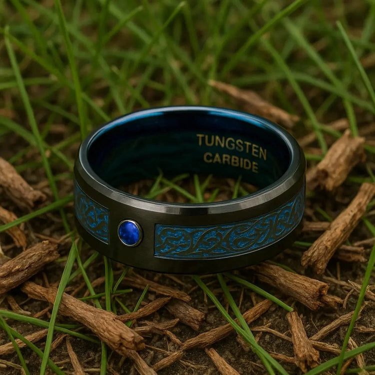 Bague de Jarl 'valhalla azur' en tungstène Bague de Jarl 'valhalla azur' en tungstène