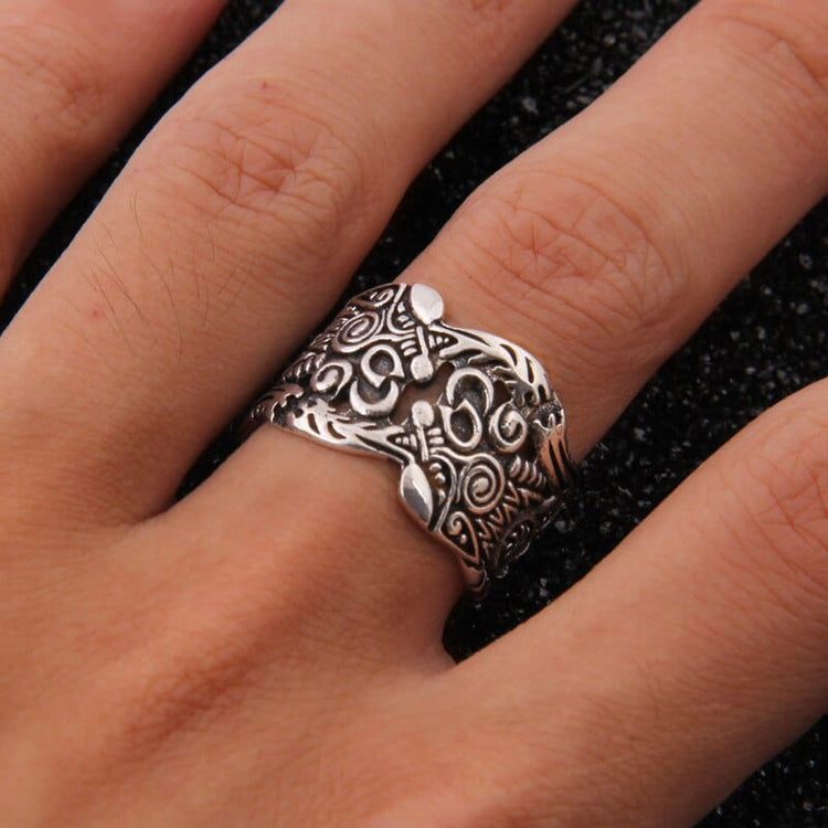 Bague Viking en Argent Sterling 925 - Le Duel de Pleine Lune Bague Viking en Argent Sterling 925 - Le Duel de Pleine Lune