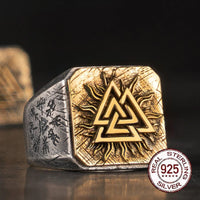 Bague Viking en Argent Sterling 925 - Le Valknut Solaire Bague Viking en Argent Sterling 925 - Le Valknut Solaire