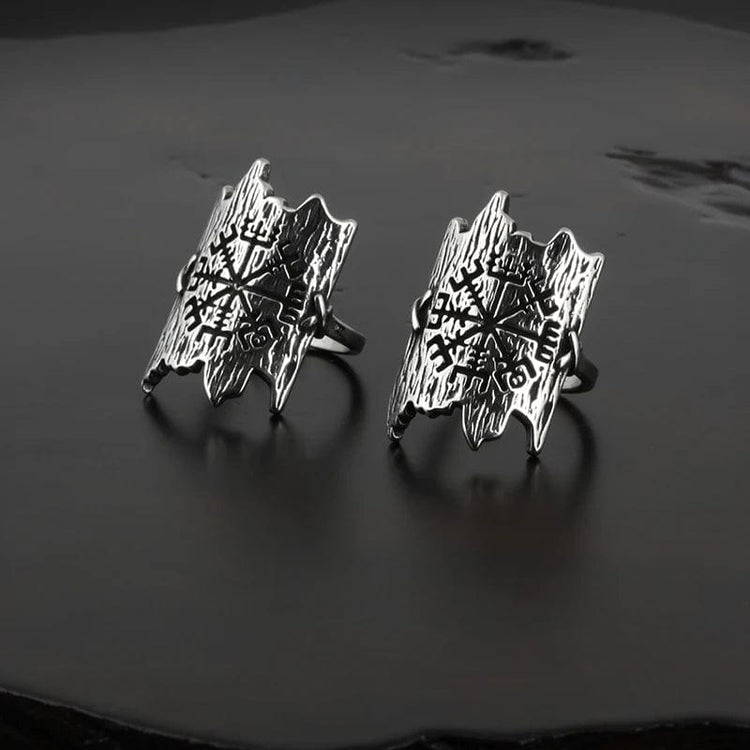 Bague viking l'écorse gravée de Vegvisir Bague viking l'écorse gravée de Vegvisir