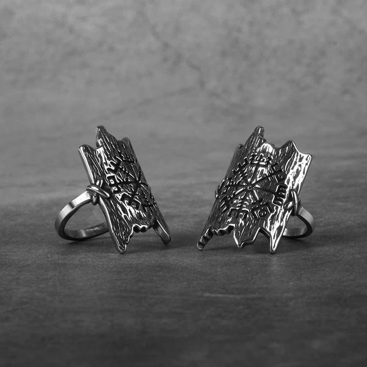 Bague viking l'écorse gravée de Vegvisir Bague viking l'écorse gravée de Vegvisir