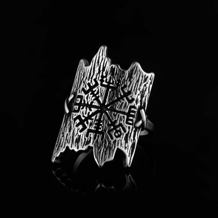 Bague viking l'écorse gravée de Vegvisir Bague viking l'écorse gravée de Vegvisir