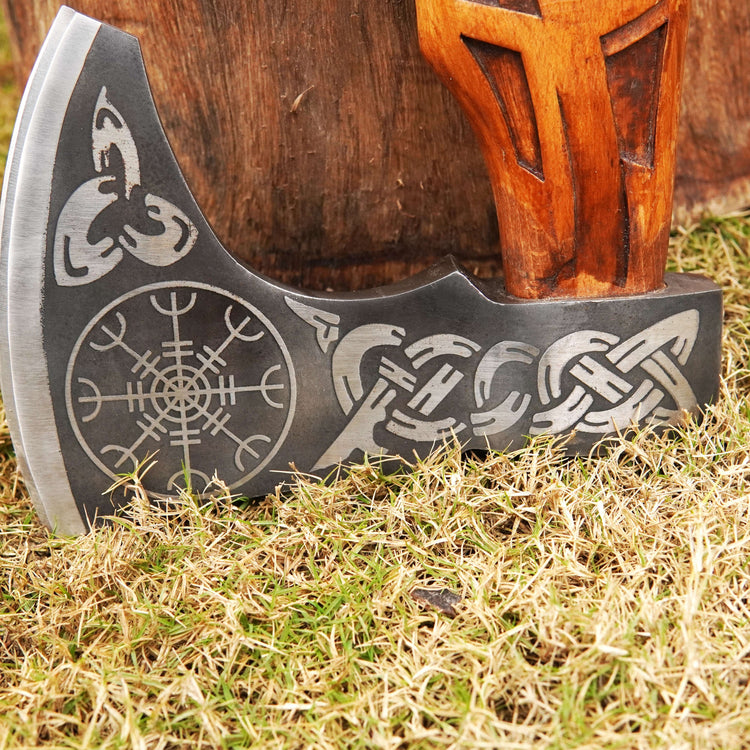 Hache Guerrière Viking - \"Colère d'Huginn et Muninn\" Hache Guerrière Viking - \"Colère d'Huginn et Muninn\"