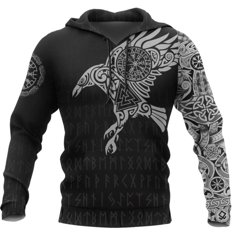 Hoodie Viking \"Corbeau Majestueux - Symboles Sacrés d'Odin\" Hoodie Viking \"Corbeau Majestueux - Symboles Sacrés d'Odin\"