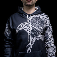 Hoodie Viking \"Corbeau Majestueux - Symboles Sacrés d'Odin\" Hoodie Viking \"Corbeau Majestueux - Symboles Sacrés d'Odin\"