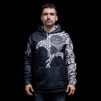 Hoodie Viking \"Corbeau Majestueux - Symboles Sacrés d'Odin\" Hoodie Viking \"Corbeau Majestueux - Symboles Sacrés d'Odin\"