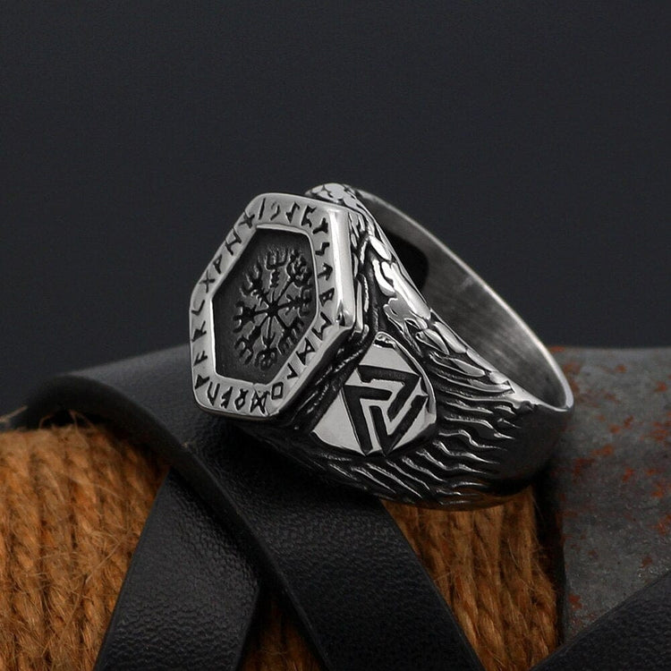 Bague boussole runique Vegvisir Bague boussole runique Vegvisir