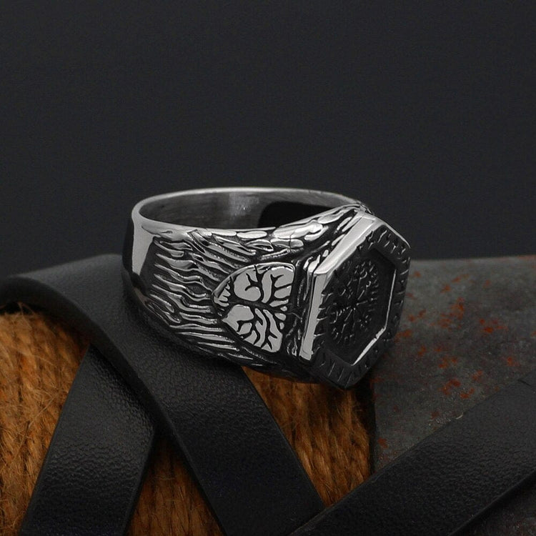 Bague boussole runique Vegvisir Bague boussole runique Vegvisir