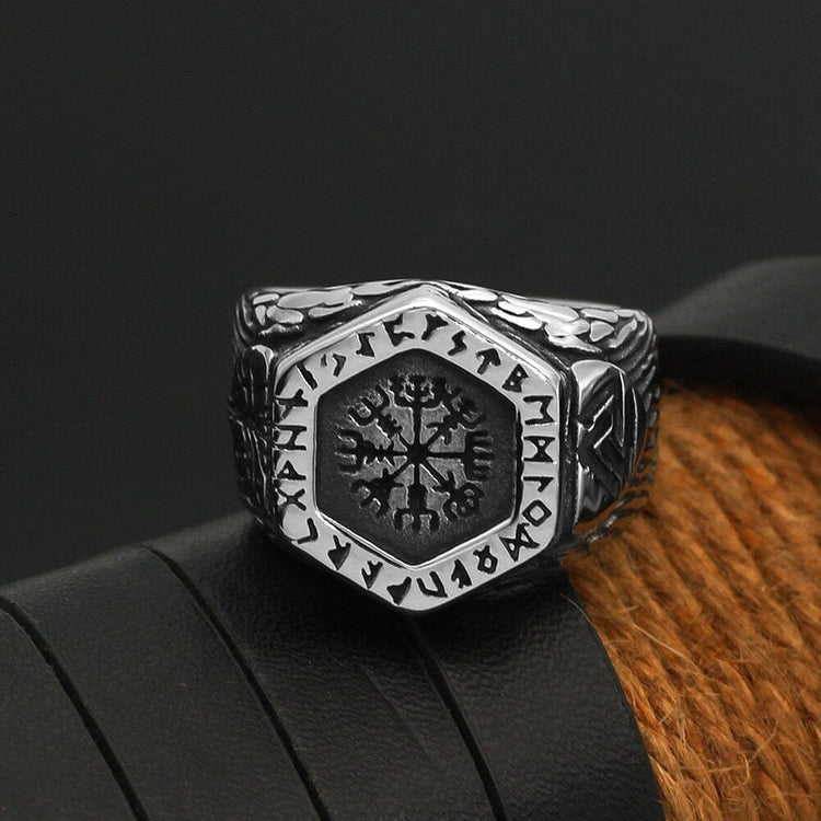 Bague boussole runique Vegvisir Bague boussole runique Vegvisir