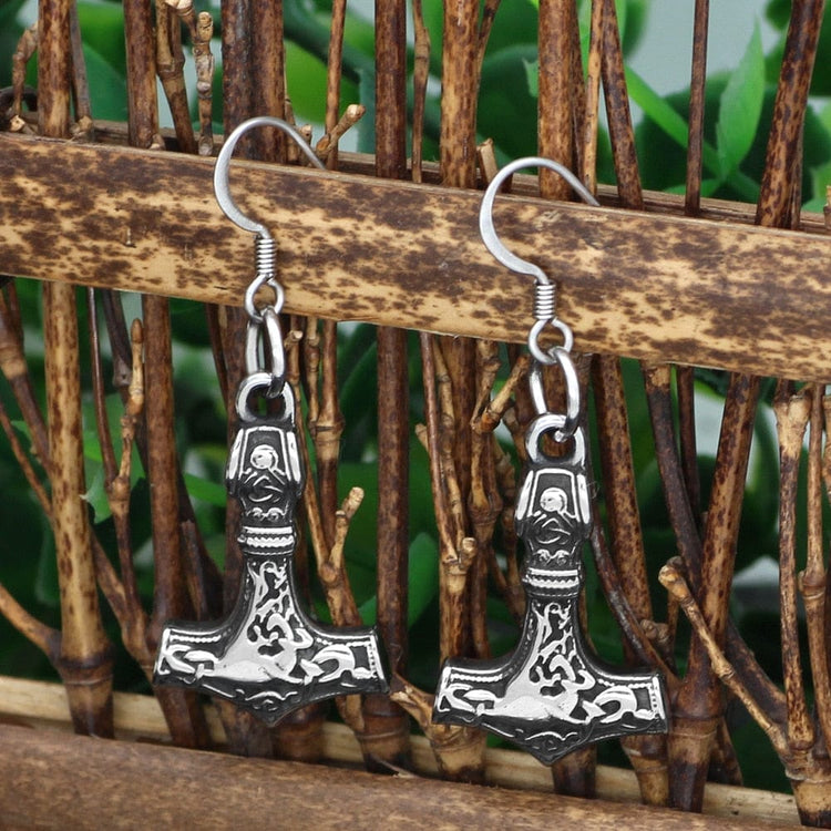 Boucles d'oreilles Mjolnir en acier inoxydable Boucles d'oreilles Mjolnir en acier inoxydable