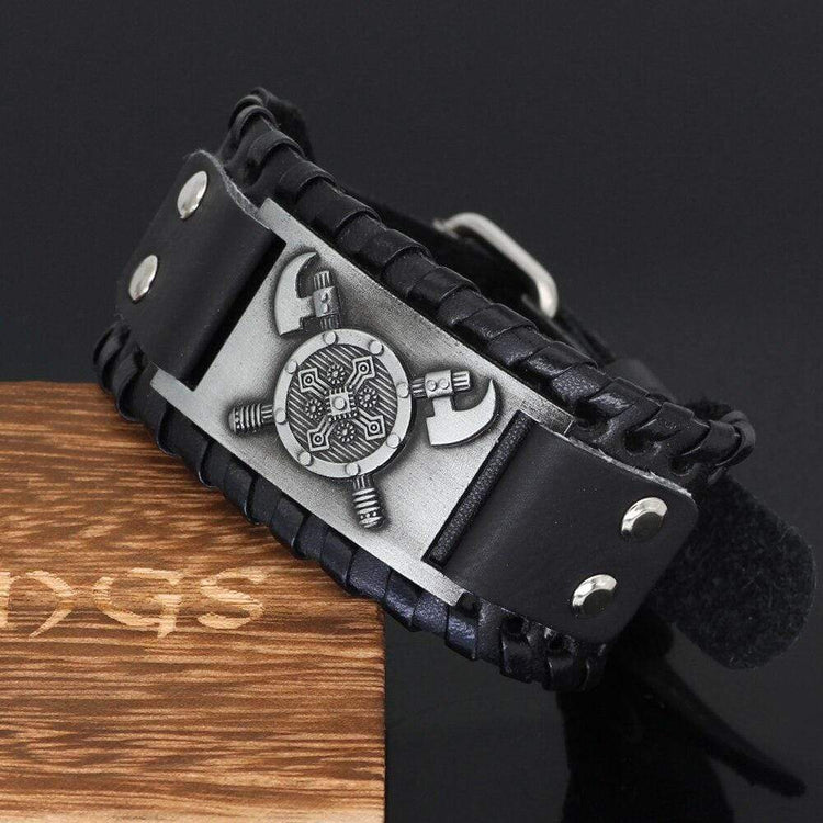 Bracelet bouclier viking en cuir Bracelet bouclier viking en cuir