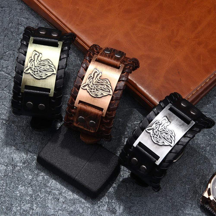 Bracelet en cuir ajustable - Loup Fenrir® Bracelet en cuir ajustable - Loup Fenrir®