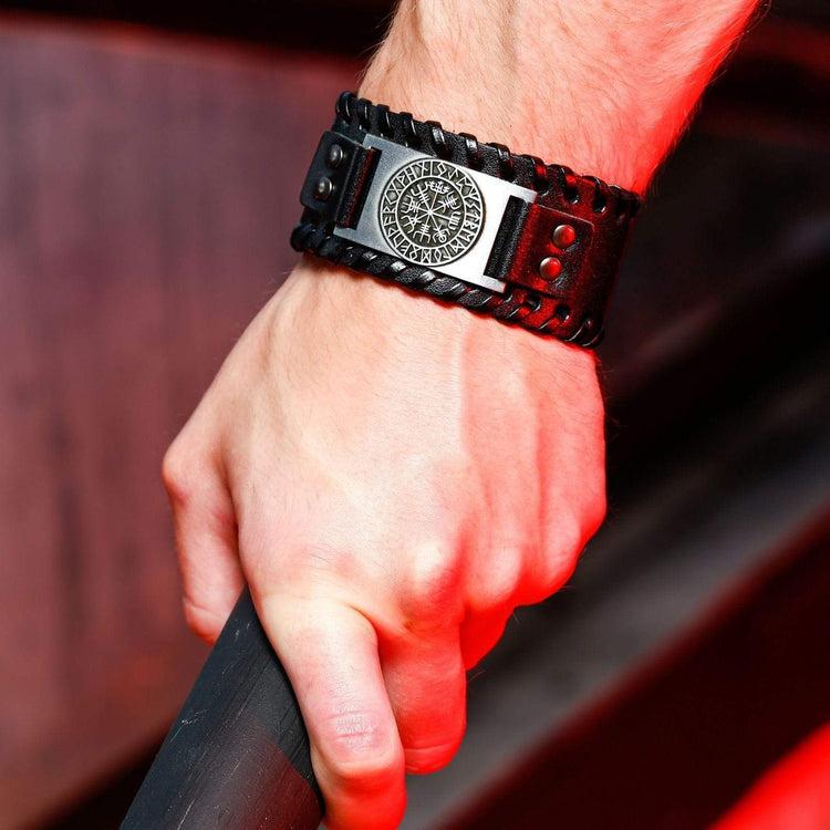 Bracelet en cuir Noir - Rune Viking Bracelet en cuir Noir - Rune Viking