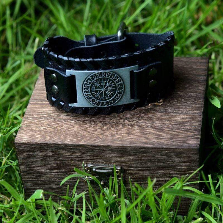 Bracelet en cuir Noir - Rune Viking
