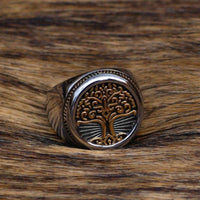 Chevalière Arbre de Vie dorée - acier inoxydable Chevalière Arbre de Vie dorée - acier inoxydable