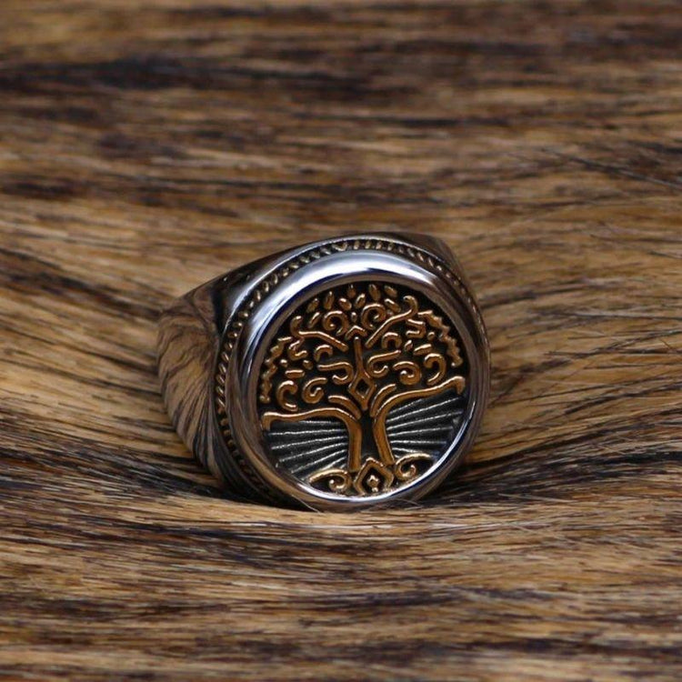 Chevalière Arbre de Vie dorée - acier inoxydable Chevalière Arbre de Vie dorée - acier inoxydable
