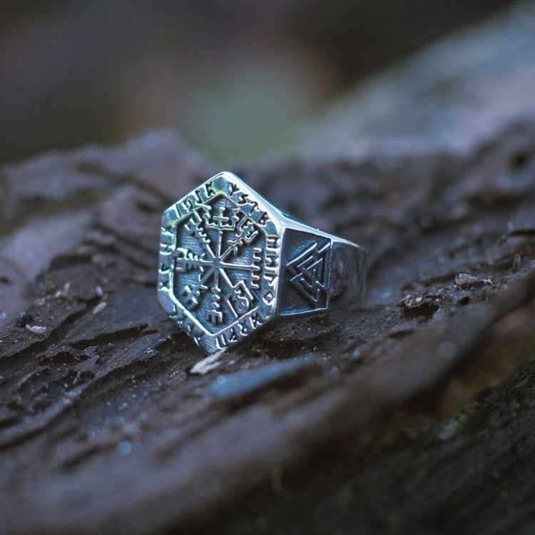 Chevalière viking rune Vegvisir - Acier inoxydable Chevalière viking rune Vegvisir - Acier inoxydable