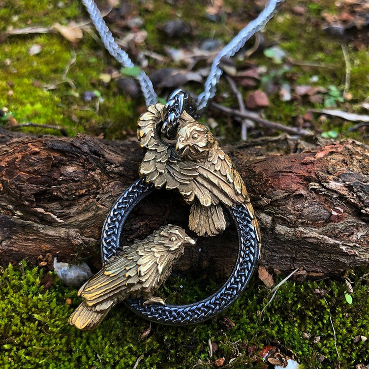 Collier corbeaux messagers d'Odin en acier inoxydable Collier corbeaux messagers d'Odin en acier inoxydable