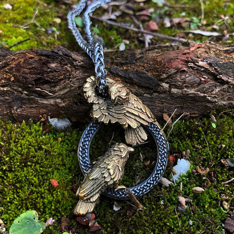Collier corbeaux messagers d'Odin en acier inoxydable Collier corbeaux messagers d'Odin en acier inoxydable