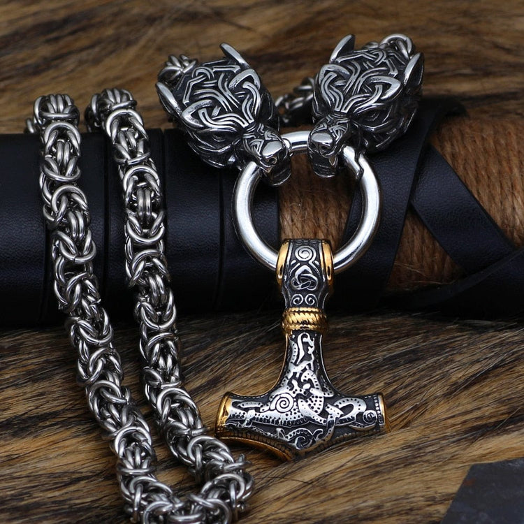 Collier puissance de Mjolnir et protection de Freki et Geri Collier puissance de Mjolnir et protection de Freki et Geri