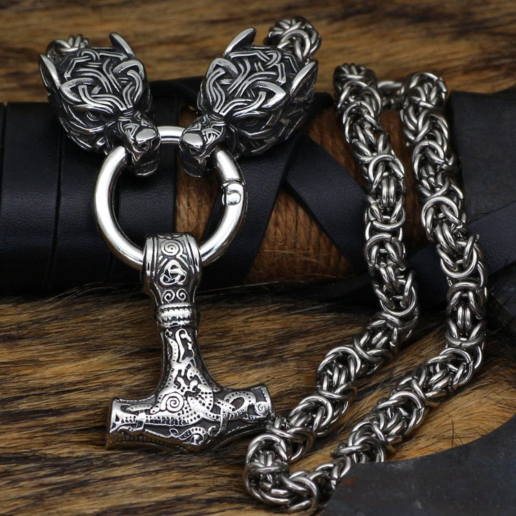 Collier puissance de Mjolnir et protection de Freki et Geri Collier puissance de Mjolnir et protection de Freki et Geri