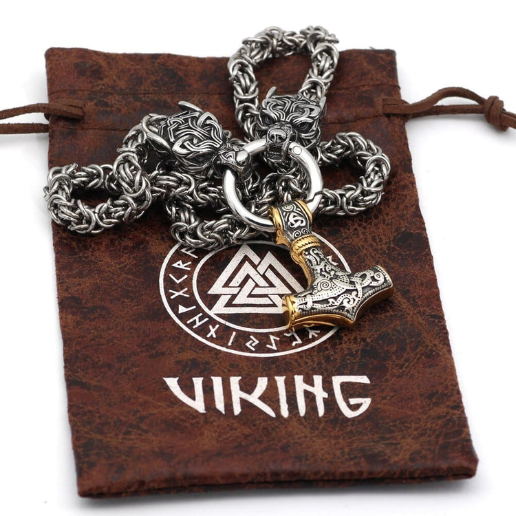 Collier puissance de Mjolnir et protection de Freki et Geri Collier puissance de Mjolnir et protection de Freki et Geri