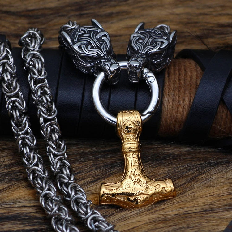Collier puissance de Mjolnir et protection de Freki et Geri Collier puissance de Mjolnir et protection de Freki et Geri