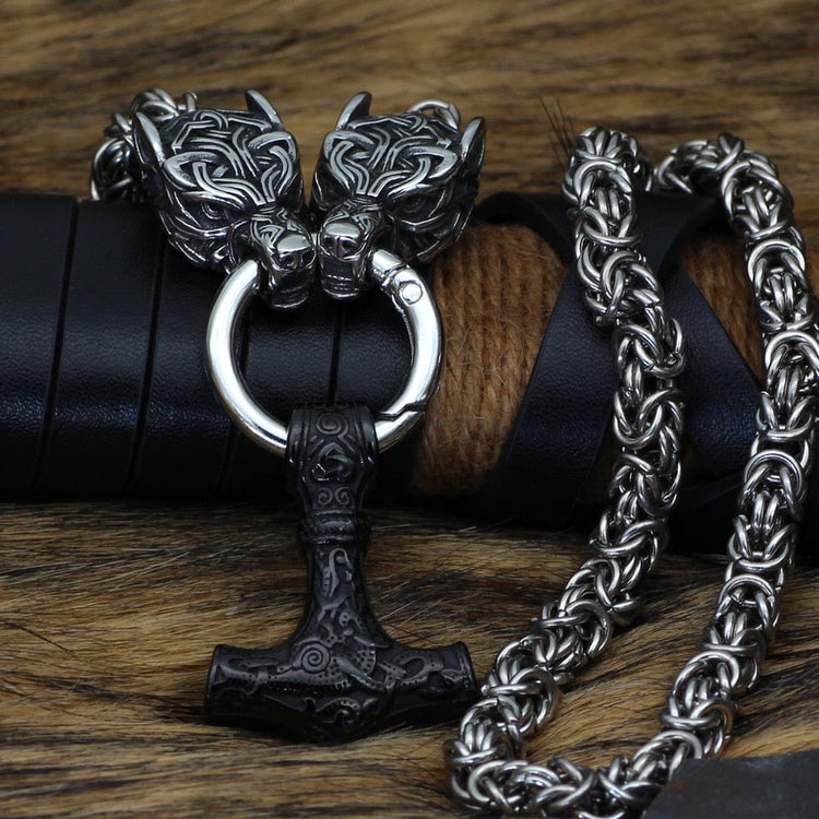 Collier puissance de Mjolnir et protection de Freki et Geri Collier puissance de Mjolnir et protection de Freki et Geri