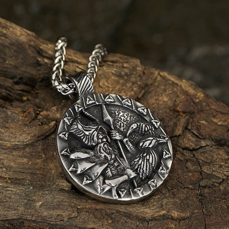 Collier Viking Odin et les corbeaux Huginn et Muninn Collier Viking Odin et les corbeaux Huginn et Muninn