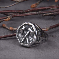 Bague de hache de guerre croisée - acier inoxydable Bague de hache de guerre croisée - acier inoxydable