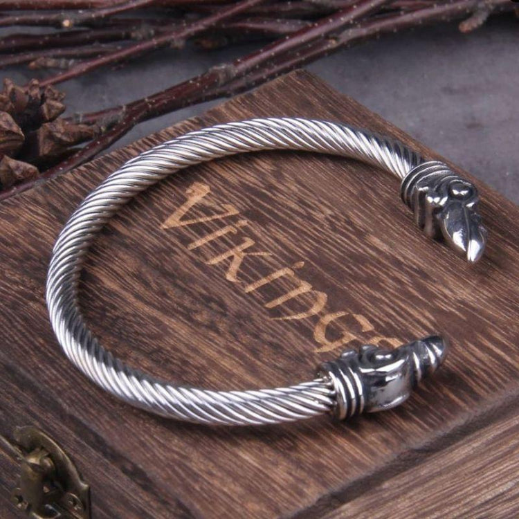 Bracelet de Loyauté Viking - Corbeaux d'Odin Argent lissé Bracelet de Loyauté Viking - Corbeaux d'Odin Argent lissé