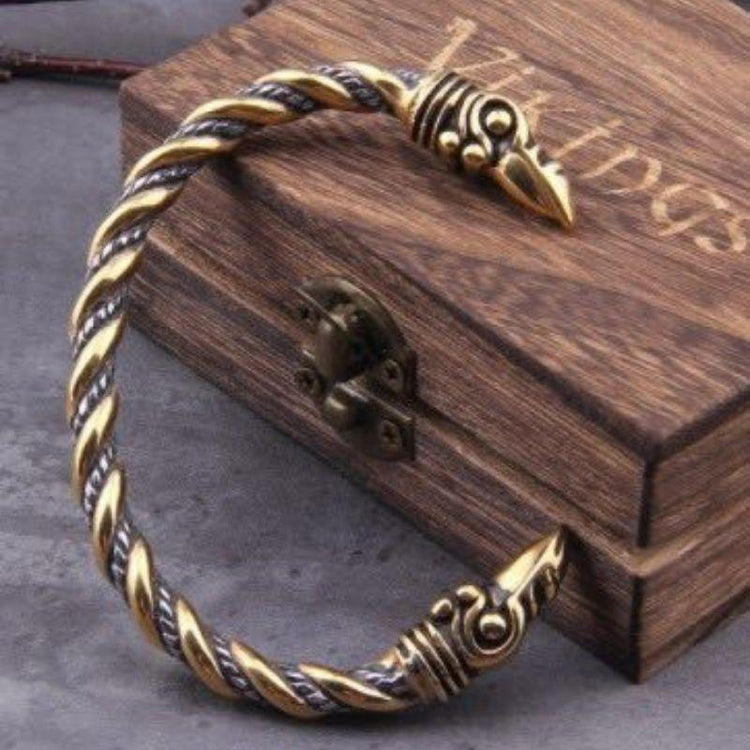 Bracelet de Loyauté Viking - Corbeaux d'Odin Or Bracelet de Loyauté Viking - Corbeaux d'Odin Or