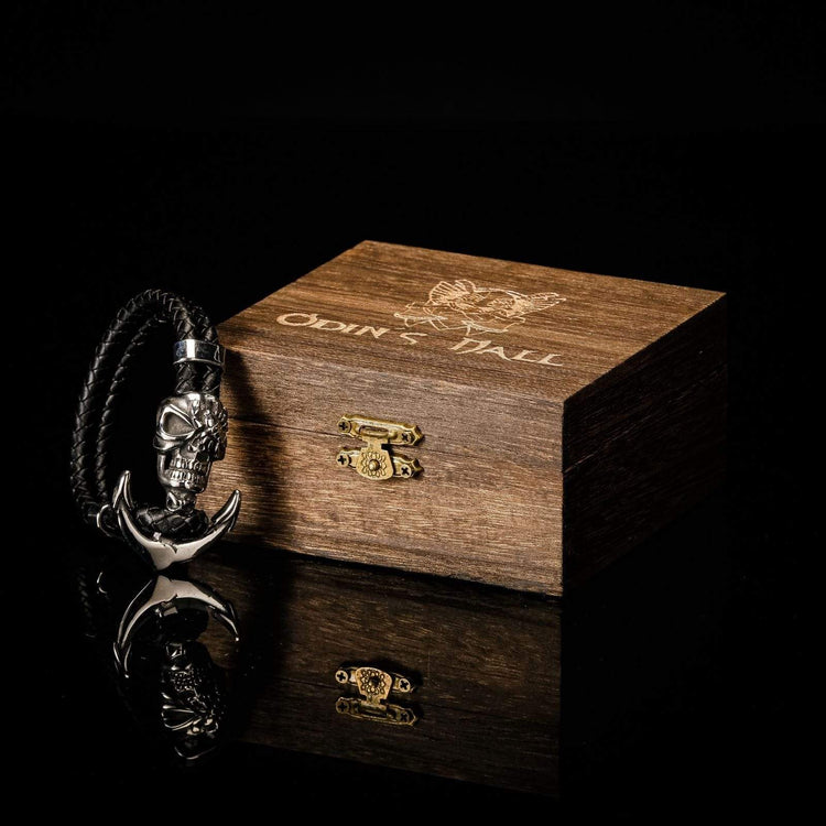 Bracelet Viking crâne de marin en cuir Bracelet Viking crâne de marin en cuir