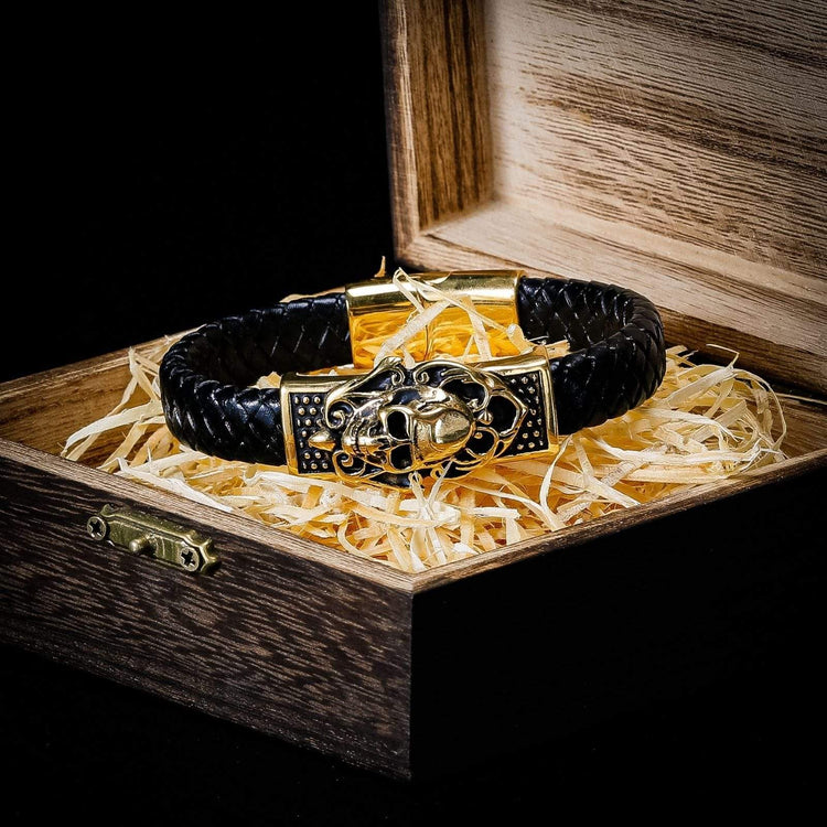 Bracelet Viking Tête de mort en cuir Bracelet Viking Tête de mort en cuir