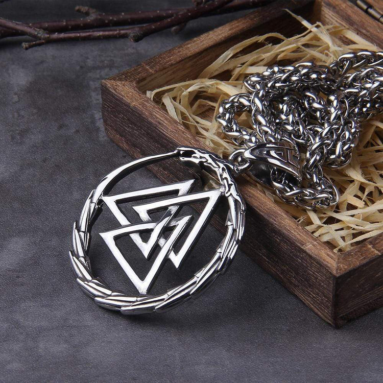 Collier Valknut avec dragon gardien des âmes Collier Valknut avec dragon gardien des âmes