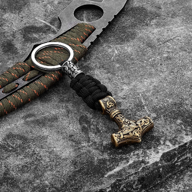 Porte-clés Viking marteau de Thor en paracorde et acier inoxydable Porte-clés Viking marteau de Thor en paracorde et acier inoxydable