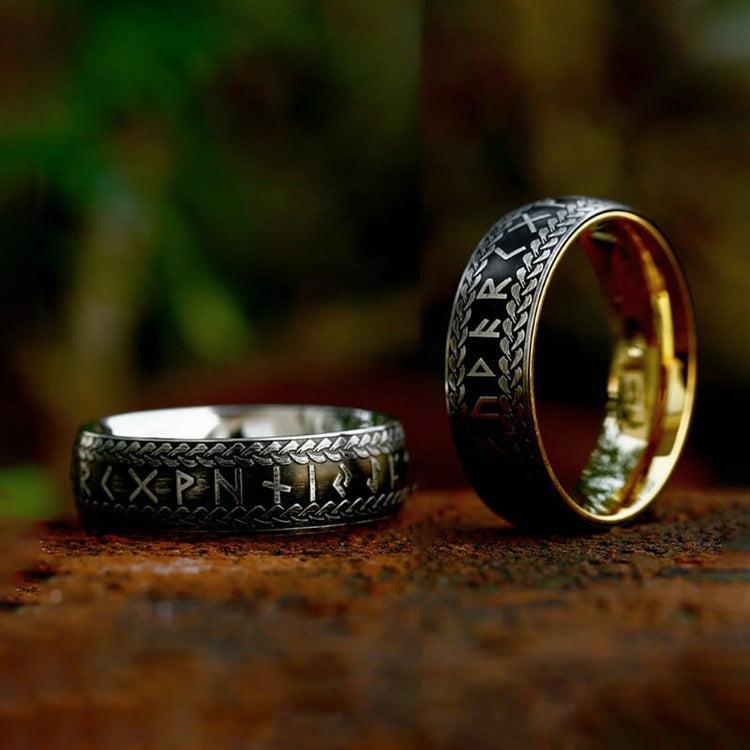 Bague Viking \"Anneau de Midgard Tressé de Runes\"