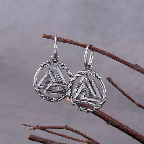 Boucles d'oreille Valknut en acier inoxydable - Odins Hall