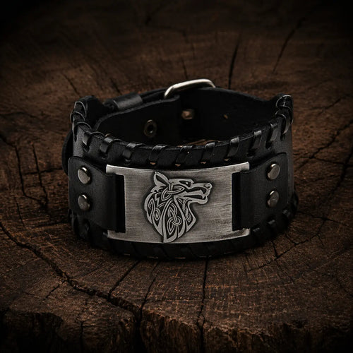 Bracelet viking Bracelet en cuir ajustable - Loup Fenrir® - Odins Hall