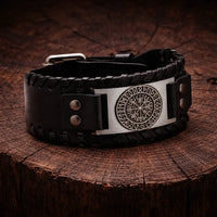 Bracelet en cuir Noir - Rune Viking
