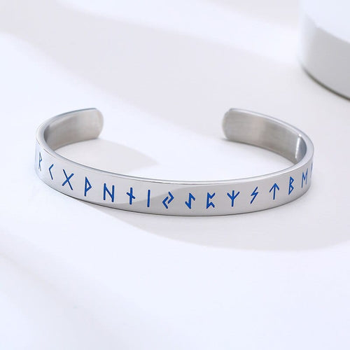 Bracelet Bracelet Viking "Bracelet de l'Alphabet des Dieux" Gris Argent Lettrage Bleu - Odins Hall