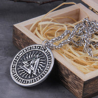 Collier Viking \"Pendentif du Soleil Runic et Valknut\"