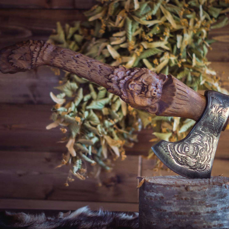 Wiking Hache à barbe décorative avec manche en bois et lame de hache en  acier.