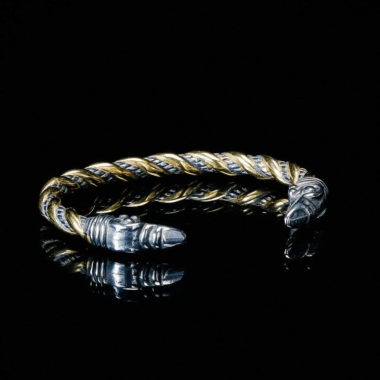 Bracelet de Loyauté Viking - Corbeaux d'Odin Or et Argent