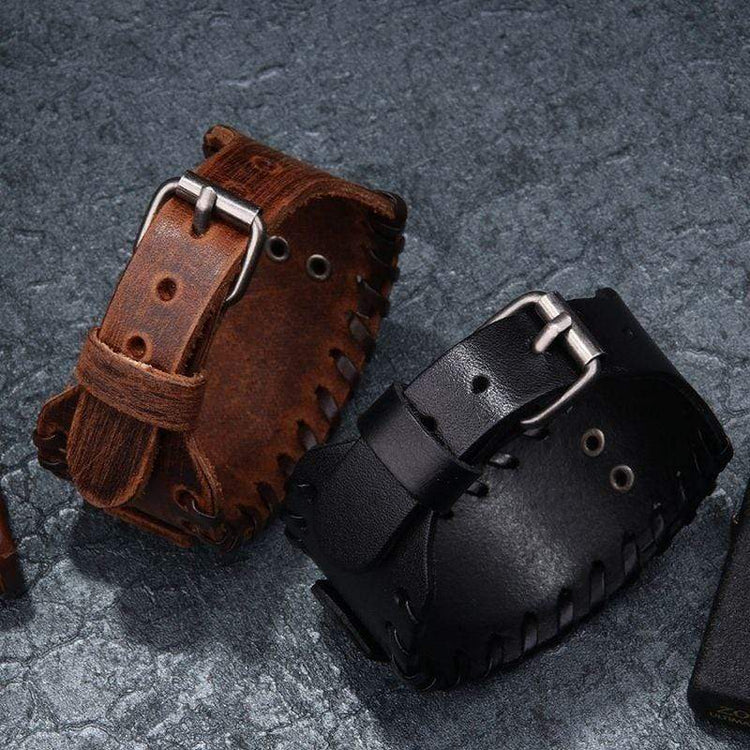 Bracelet en cuir ajustable - Symbole Valknut®
