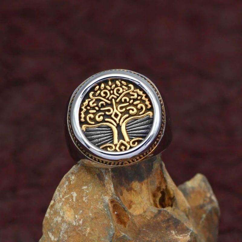 Chevalière Homme Arbre De Vie En Acier Inoxydable 316L - Taille 54 à 75, Largeur 0,8 Pouce - Cadeau Anniversaire, Saint-valentin
