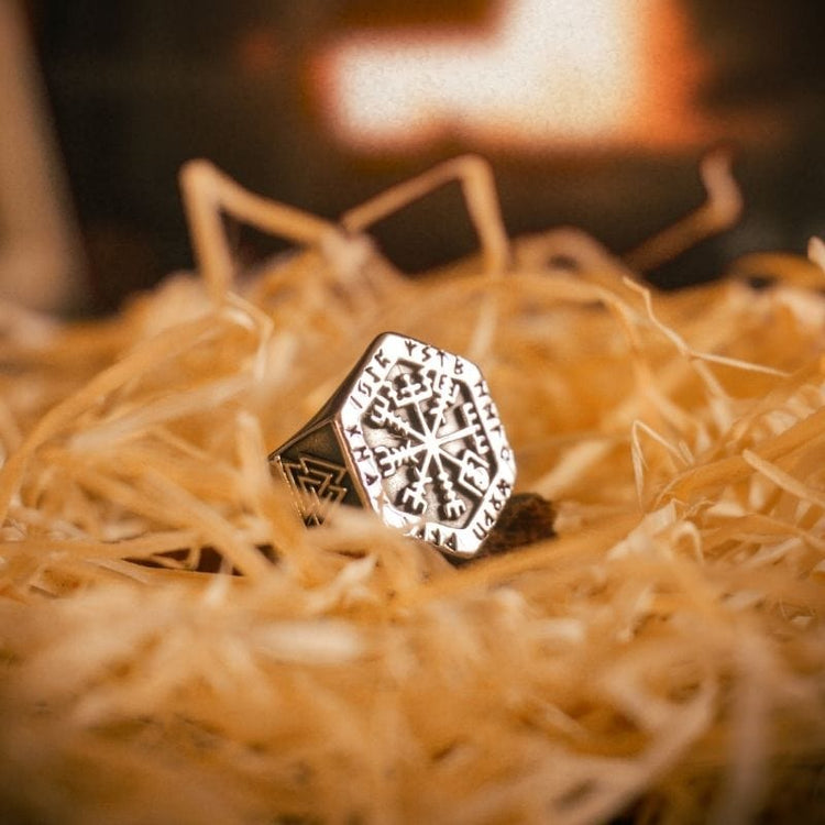 Bague Chevalière Valknut Viking Avec Boussole Vegvisir - Acier Inoxydable Titane, Anneau Odin Nordique Homme Femme Taille 54-70