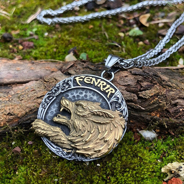 Pendentif Chien Viking/Celte - Métal Argenté - Thème Odin/Thor - Avec Pierre Iolite - Occasion