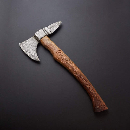 Tools & Gardening Damascus Steel Forged Viking Axe with Rose Wood Shaft, Viking Bearded Camping Axe, Best Birthday&Anniversary Gift For Him, - Odins Hall