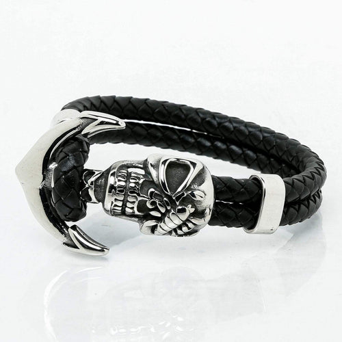 Bracelet Bracelet Viking crâne de marin en cuir sur fond blanc